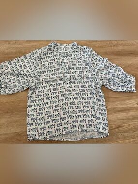 White Elephant Print Henley Top